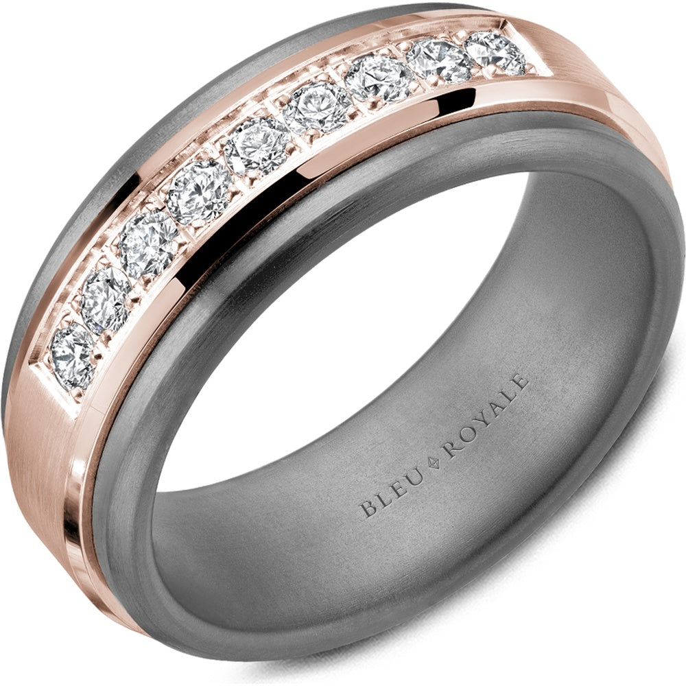 Bleu Royale Men's Wedding Band - 14K Rose Gold and Tantalum with Channel-Set Round Diamonds - 0.45 Carat Total Diamond Weight - 8.5mm Width from the Tantalum & Precious Metal Collection