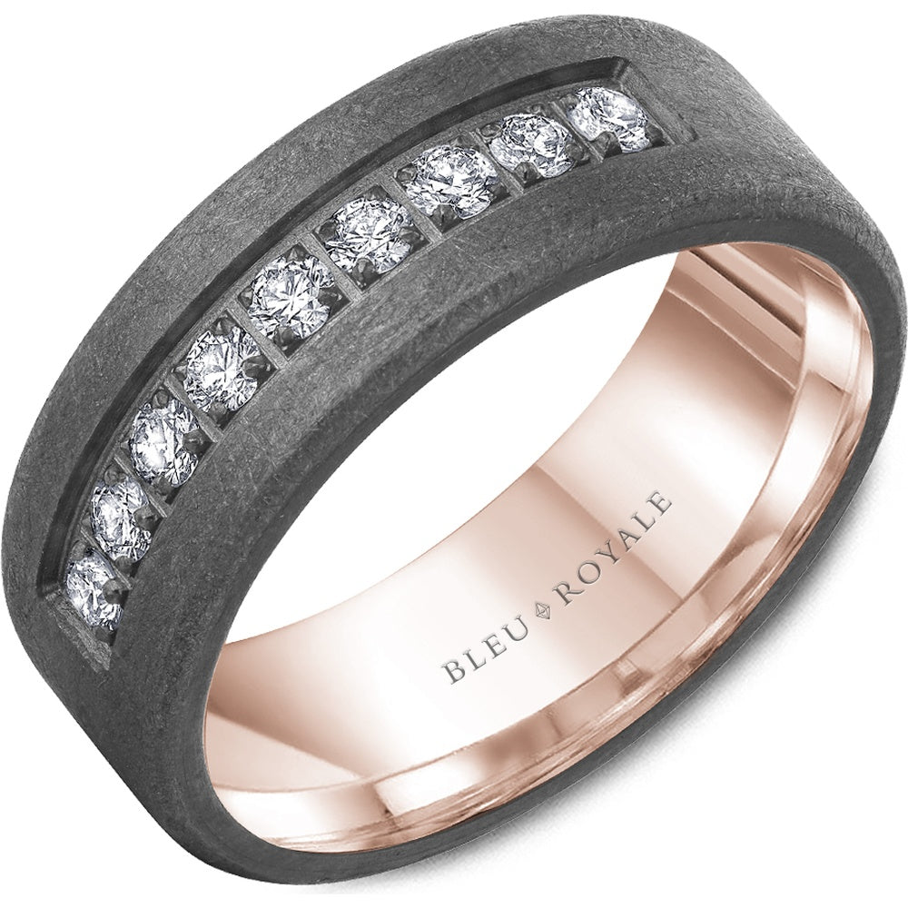 Bleu Royale Men's Wedding Band - 14K Rose Gold and Tantalum with Channel-Set Round Diamonds - 0.45 Carat Total Diamond Weight - 8mm Width from the Tantalum & Precious Metal Collection