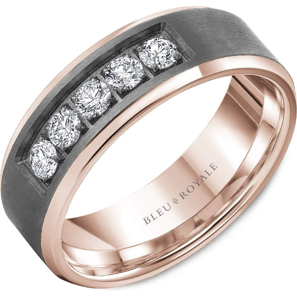 Bleu Royale Men's Wedding Band - 14K Rose Gold and Tantalum with Channel-Set Round Diamonds - 0.50 Carat Total Diamond Weight - 7.5mm Width from the Tantalum & Precious Metal Collection