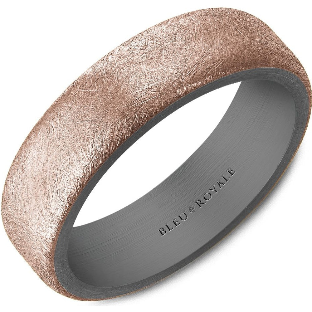 Bleu Royale Men's Wedding Band - 14K Rose Gold and Tantalum with Diamond Brushed Finish - 6mm Width from the Tantalum & Precious Metal Collection