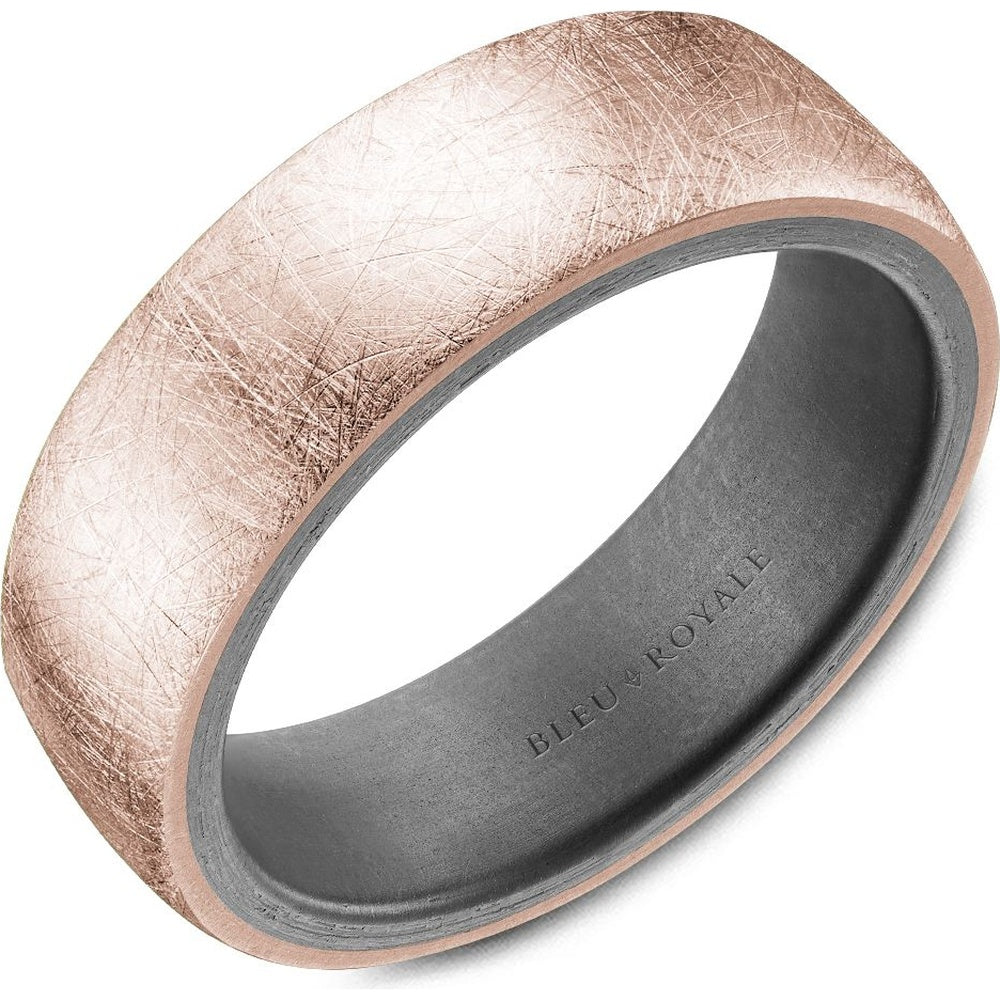 Bleu Royale Men's Wedding Band - 14K Rose Gold and Tantalum with Diamond Brushed Top and Sandpaper Interior - Special Order Sizes 3-16 - 7mm Width from the Tantalum & Precious Metal Collection