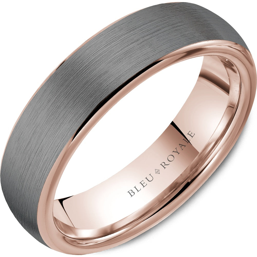 Bleu Royale Men's Wedding Band - 14K Rose Gold and Tantalum with Sandpaper Center and High Polish Edges - 6mm Width from the Tantalum & Precious Metal Collection