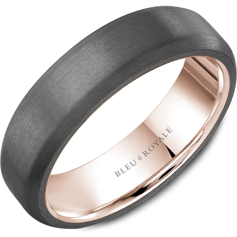 Bleu Royale Men's Wedding Band - 14K Rose Gold and Tantalum with Sandpaper Finish - 6mm Width from the Tantalum & Precious Metal Collection