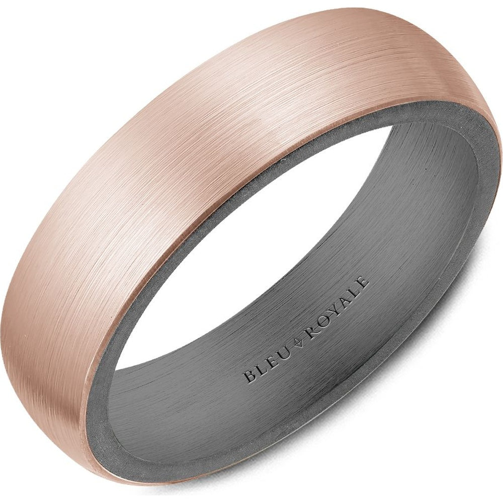 Bleu Royale Men's Wedding Band - 14K Rose Gold and Tantalum with Sandpaper Finish - 6mm Width from the Tantalum & Precious Metal Collection