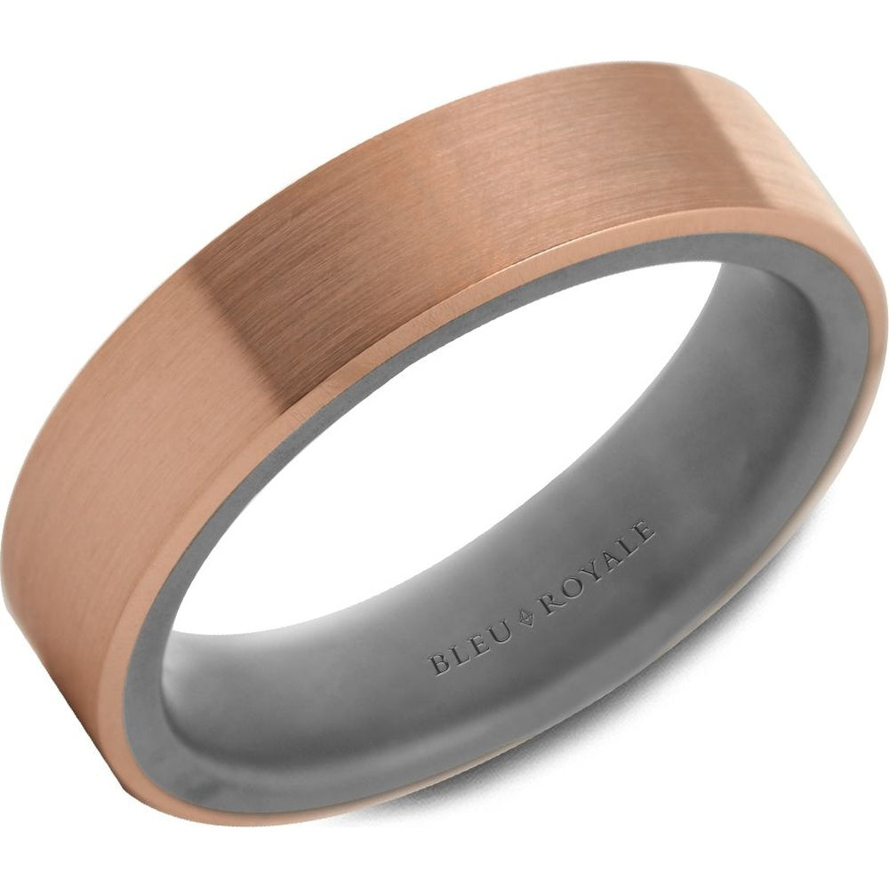 Bleu Royale Men's Wedding Band - 14K Rose Gold and Tantalum with Sandpaper Finish - 6mm Width from the Tantalum & Precious Metal Collection