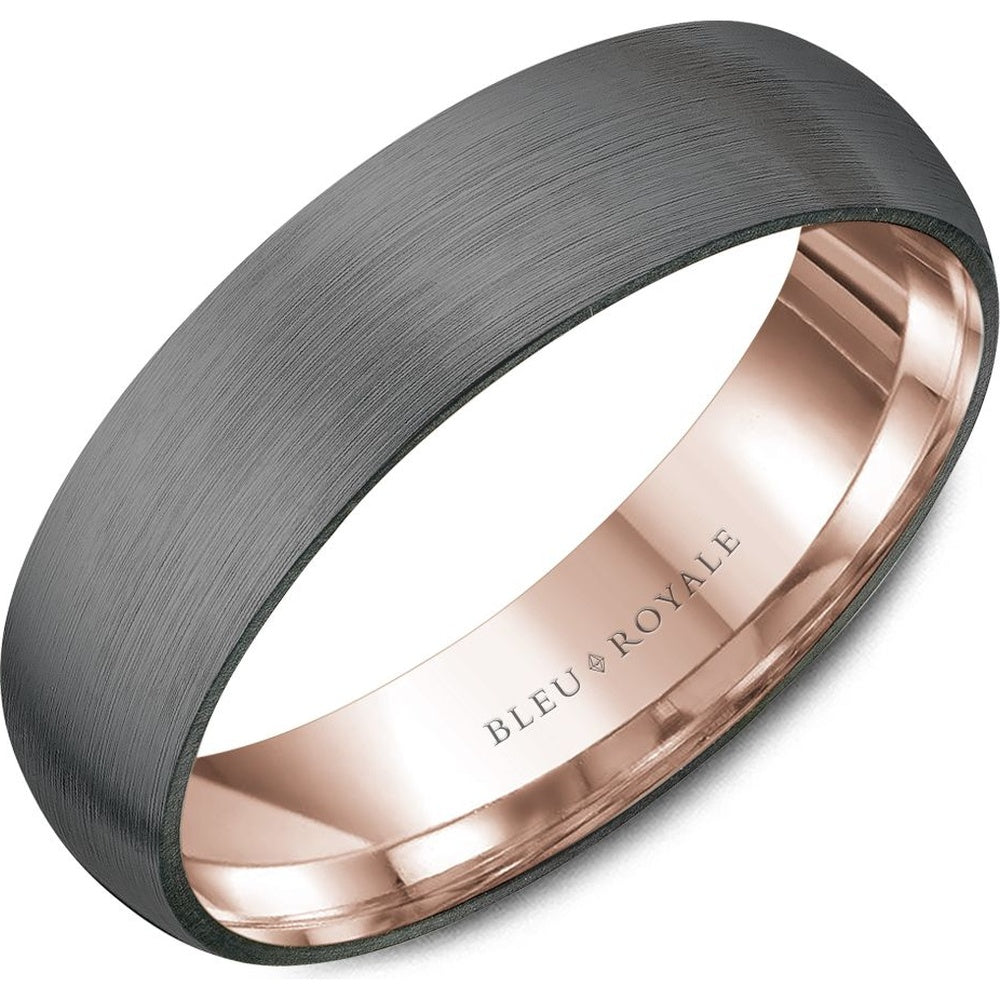 Bleu Royale Men's Wedding Band - 14K Rose Gold and Tantalum with Sandpaper Finish and High Polish Interior - 6mm Width from the Tantalum & Precious Metal Collection