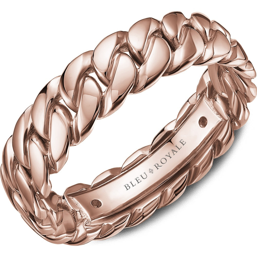 Bleu Royale Men's Wedding Band - 14K Rose Gold Geometric Chain Link with High Polish Finish - 6mm Width from the Geometric Collection