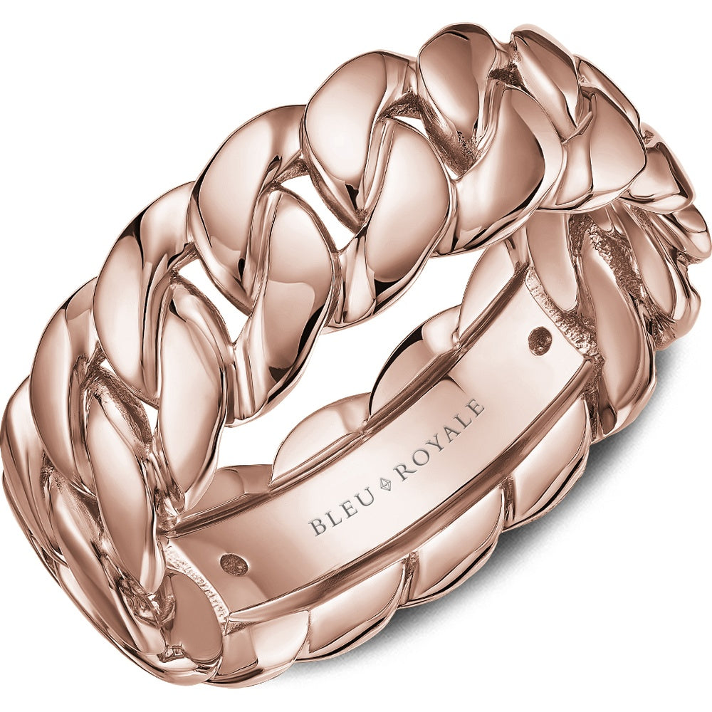 Bleu Royale Men's Wedding Band - 14K Rose Gold Geometric Curb Link with High Polish Finish - 8mm Width from the Geometric Collection