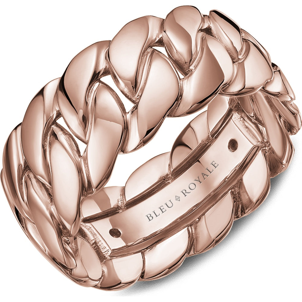 Bleu Royale Men's Wedding Band - 14K Rose Gold Interlocking Chain Link with High Polish Finish - 10mm Width from the Geometric Collection