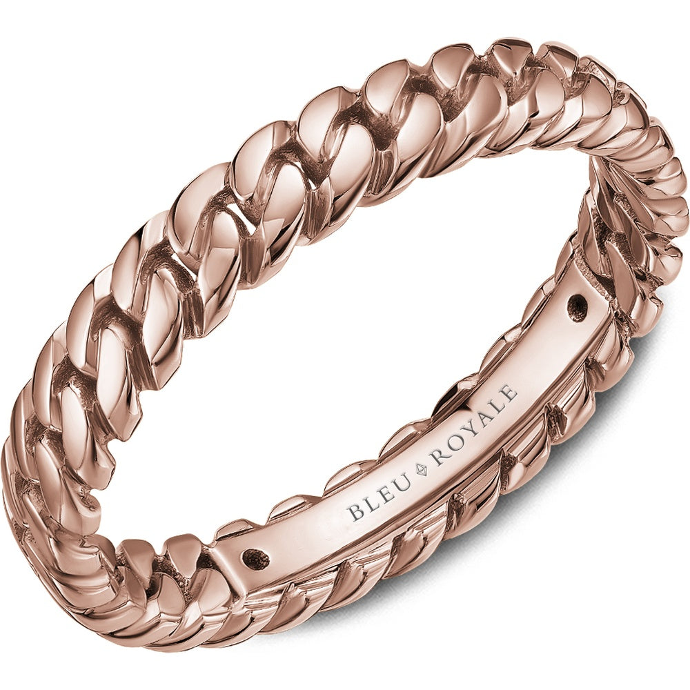 Bleu Royale Men's Wedding Band - 14K Rose Gold Interlocking Geometric with High Polish Finish - 4mm Width from the Geometric Collection
