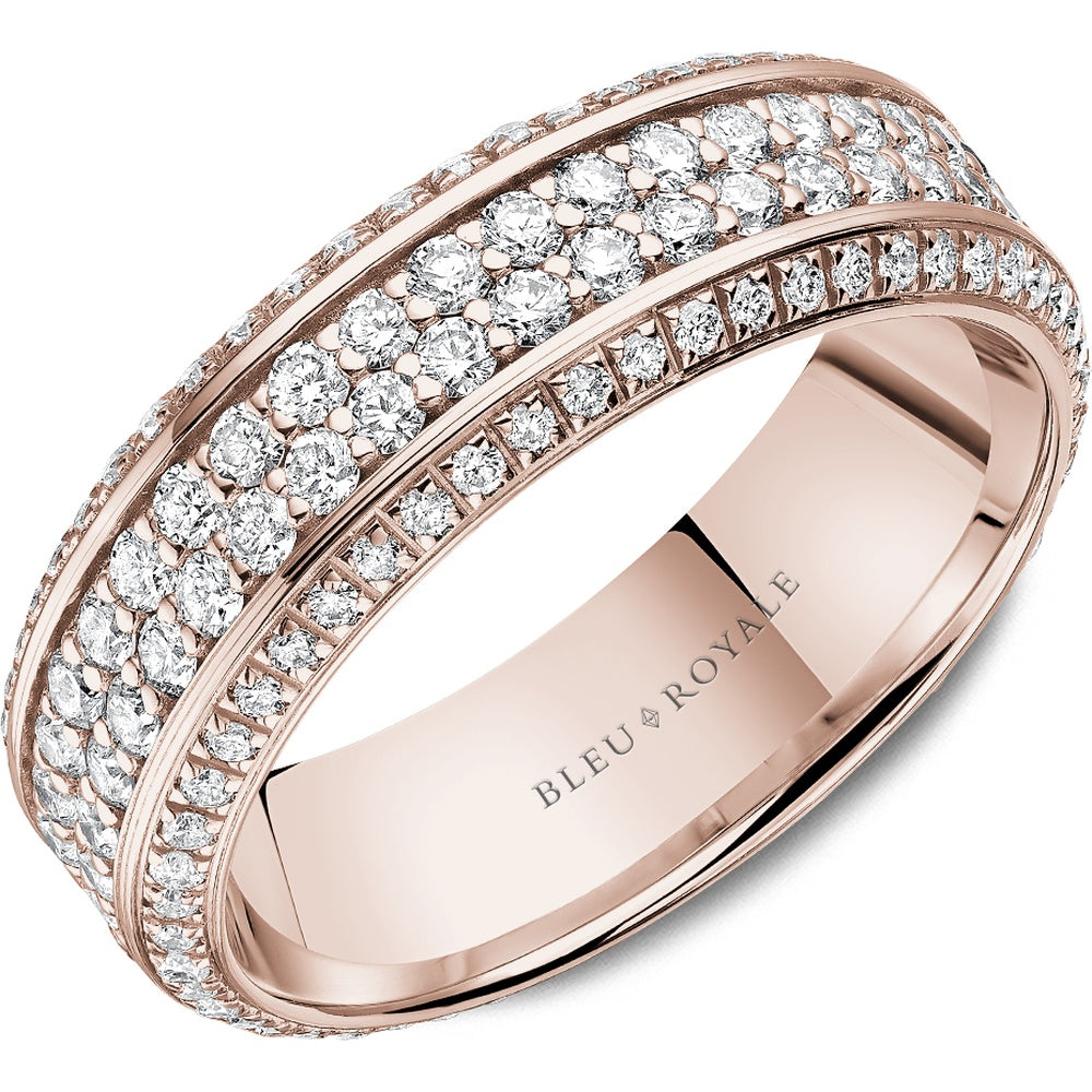 Bleu Royale Men's Wedding Band - 14K Rose Gold Triple Row with Round Diamonds - 2.41 Carat Total Diamond Weight - 7.5mm Width from the Diamond Collection