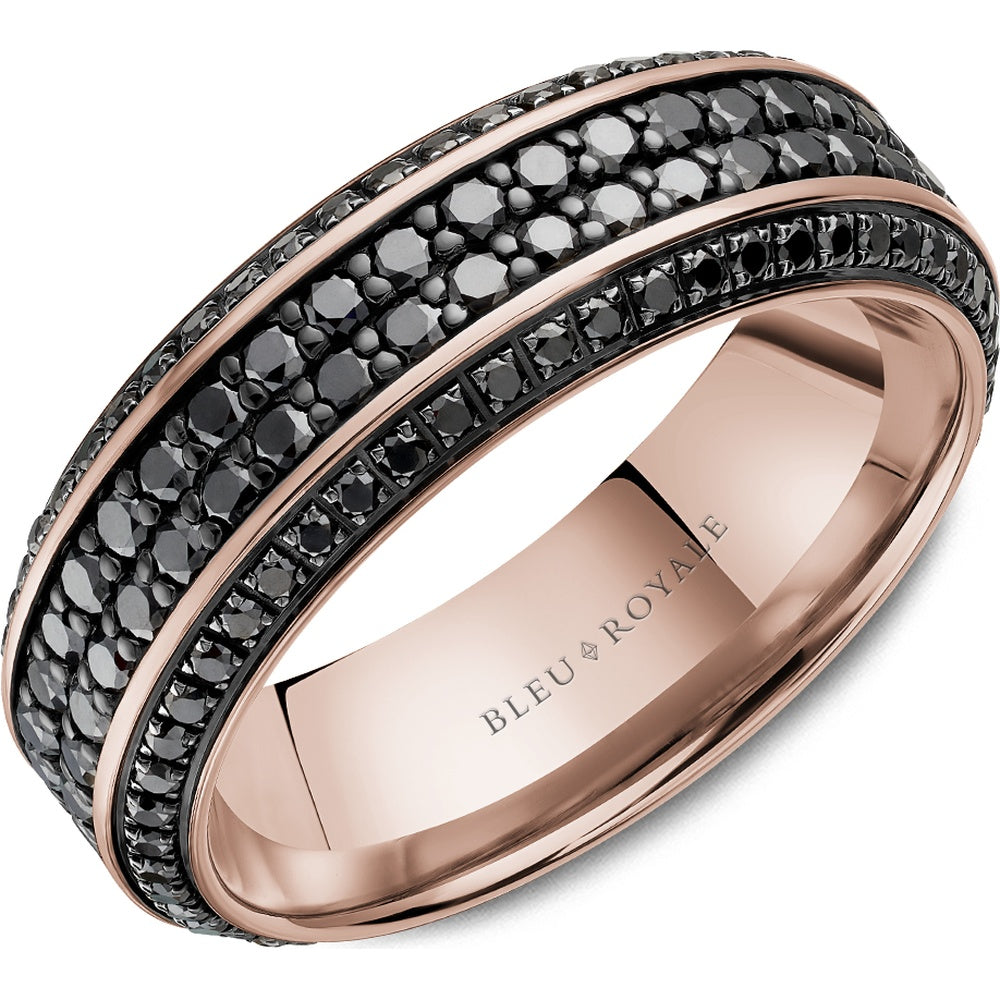 Bleu Royale Men's Wedding Band - 14K Rose Gold with Black Pavé Round Diamonds - 2.54 Carat Total Diamond Weight - 7.5mm Width from the Diamond Collection