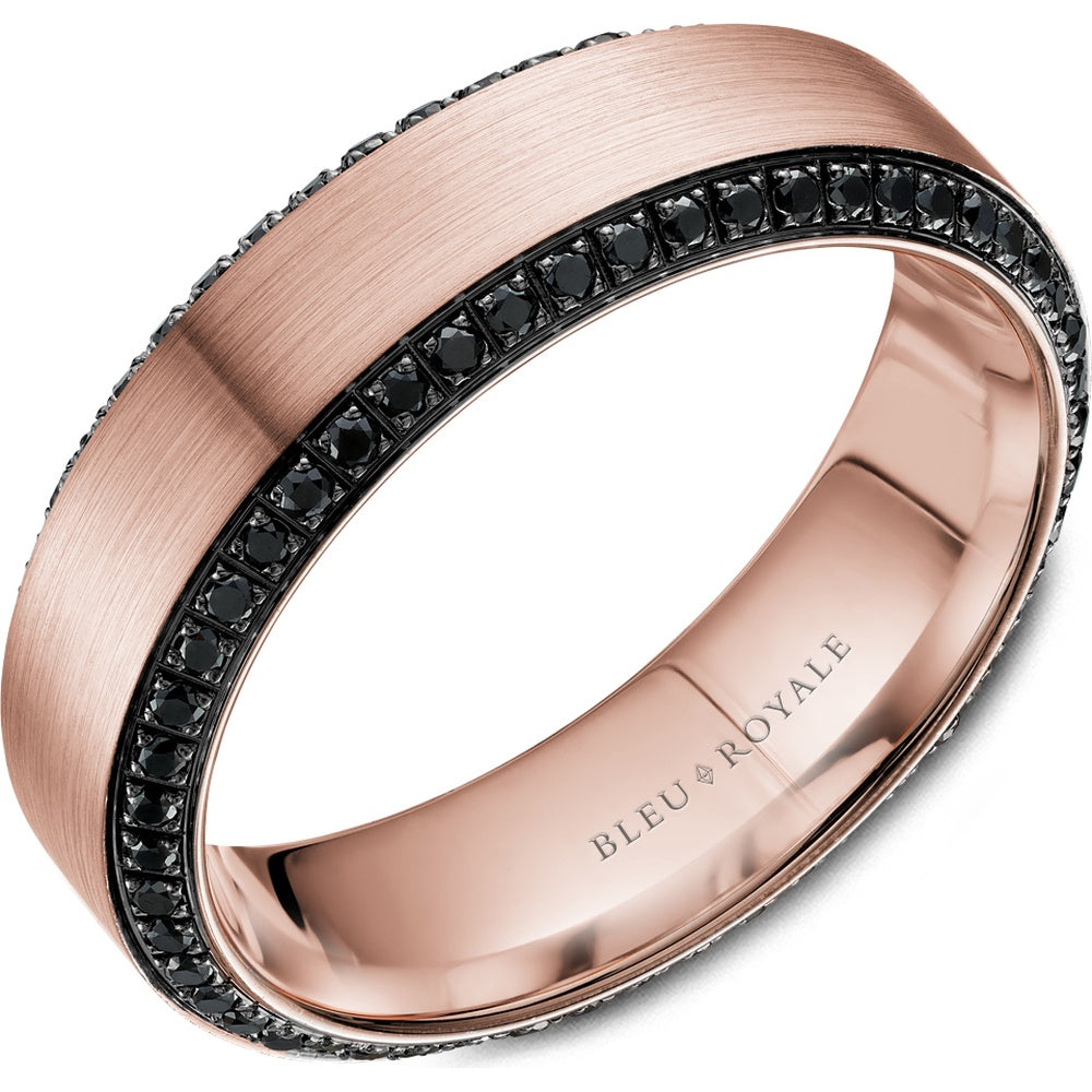 Bleu Royale Men's Wedding Band - 14K Rose Gold with Black Rhodium Channel Set Round Diamonds and Sandpaper Finish- 0.71 Carat Total Diamond Weight - 6mm Width from the Diamond Collection