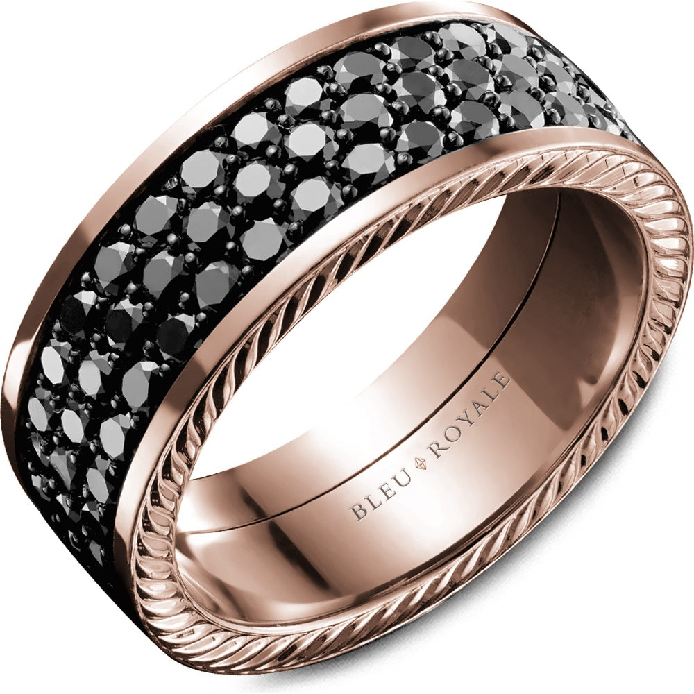 Bleu Royale Men's Wedding Band - 14K Rose Gold with Black Rhodium Pavé Set Round Black Diamonds - 4.26 Carat Total Diamond Weight - 9mm Width from the Diamond Collection