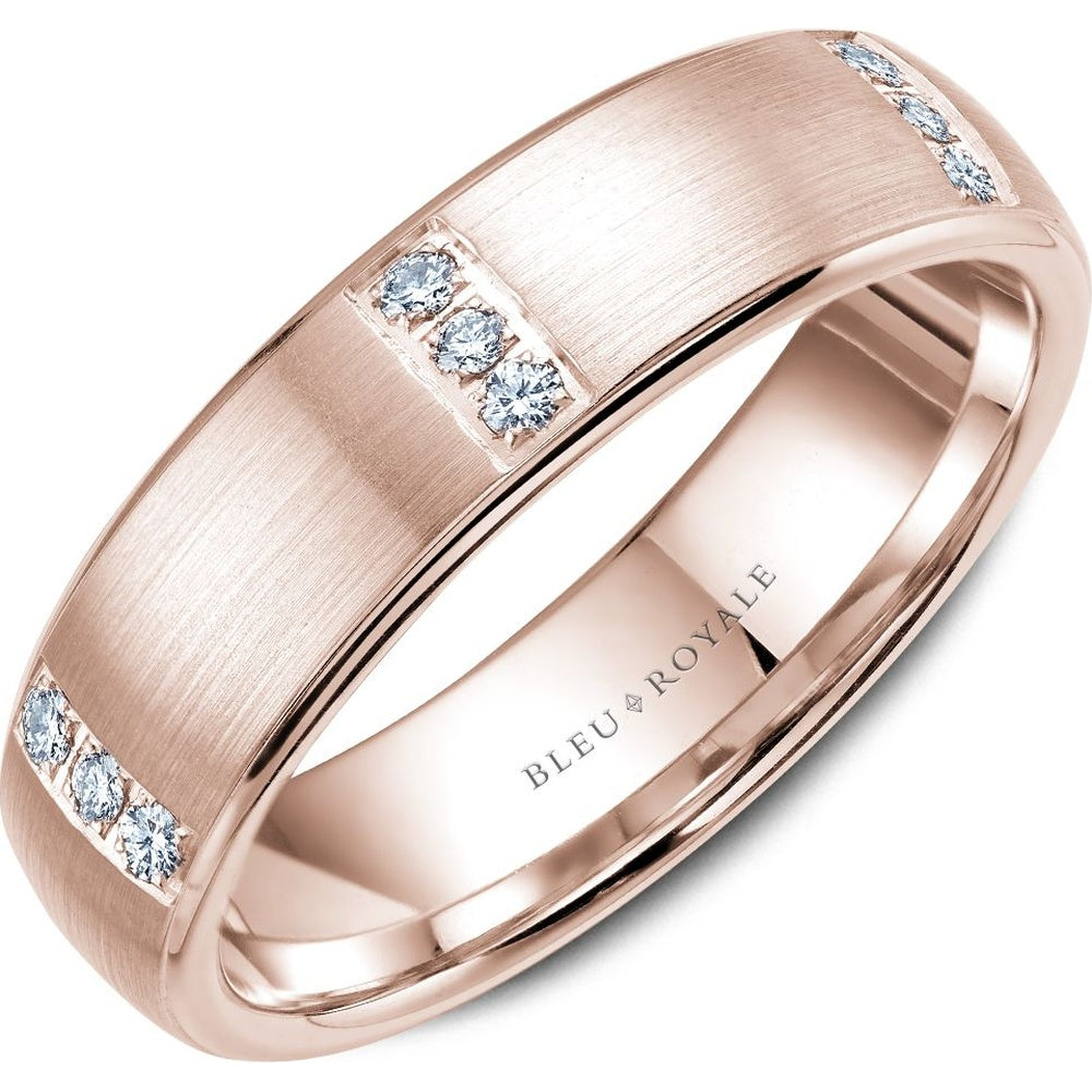 Bleu Royale Men's Wedding Band - 14K Rose Gold with Brushed Sandpaper Finish and Channel-Set Round Diamonds - 0.16 Carat Total Diamond Weight - 6mm Width from the Diamond Collection