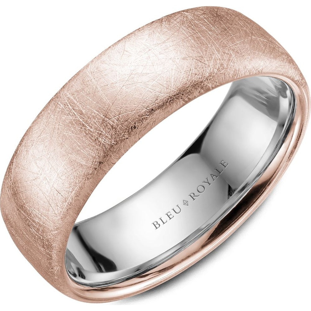 Bleu Royale Men's Wedding Band - 14K Rose Gold with Diamond Brush Top Finish - 7.5mm Width from the Legacy Collection