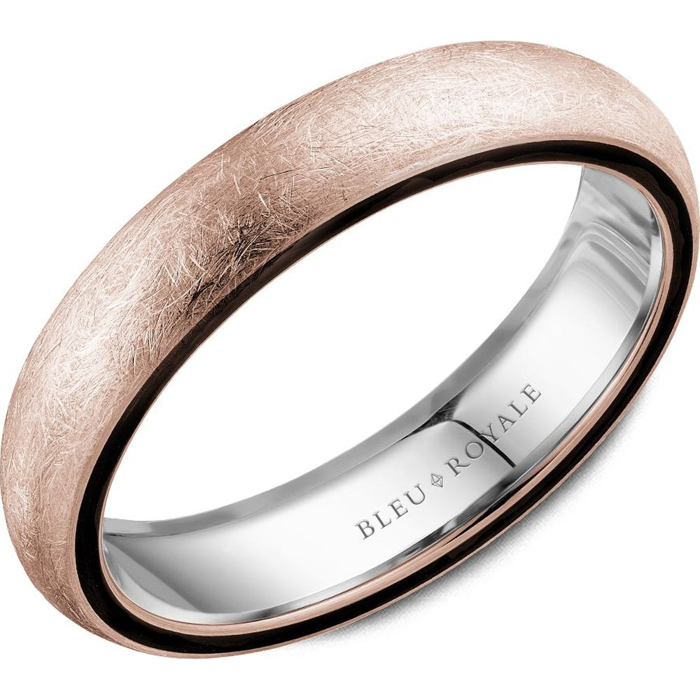 Bleu Royale Men's Wedding Band - 14K Rose Gold with Diamond-Brushed Finish and High-Polish Edges - 4.5mm Width from the Distinct Collection