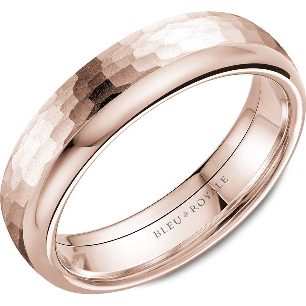Bleu Royale Men's Wedding Band - 14K Rose Gold with Hammered and High Polish Finish - 6mm Width from the Legacy Collection