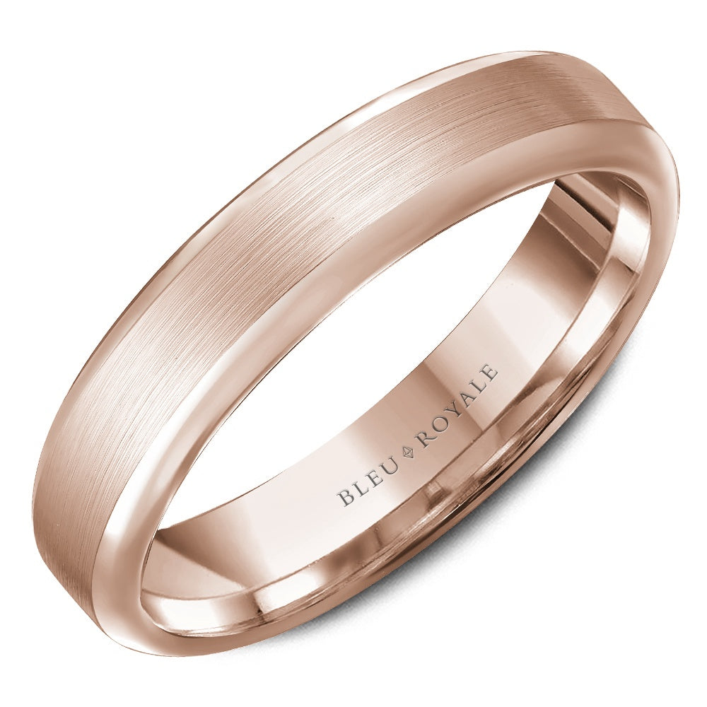 Bleu Royale Men's Wedding Band - 14K Rose Gold with Sandpaper Center and High Polish Edges - 5mm Width from the Legacy Collection