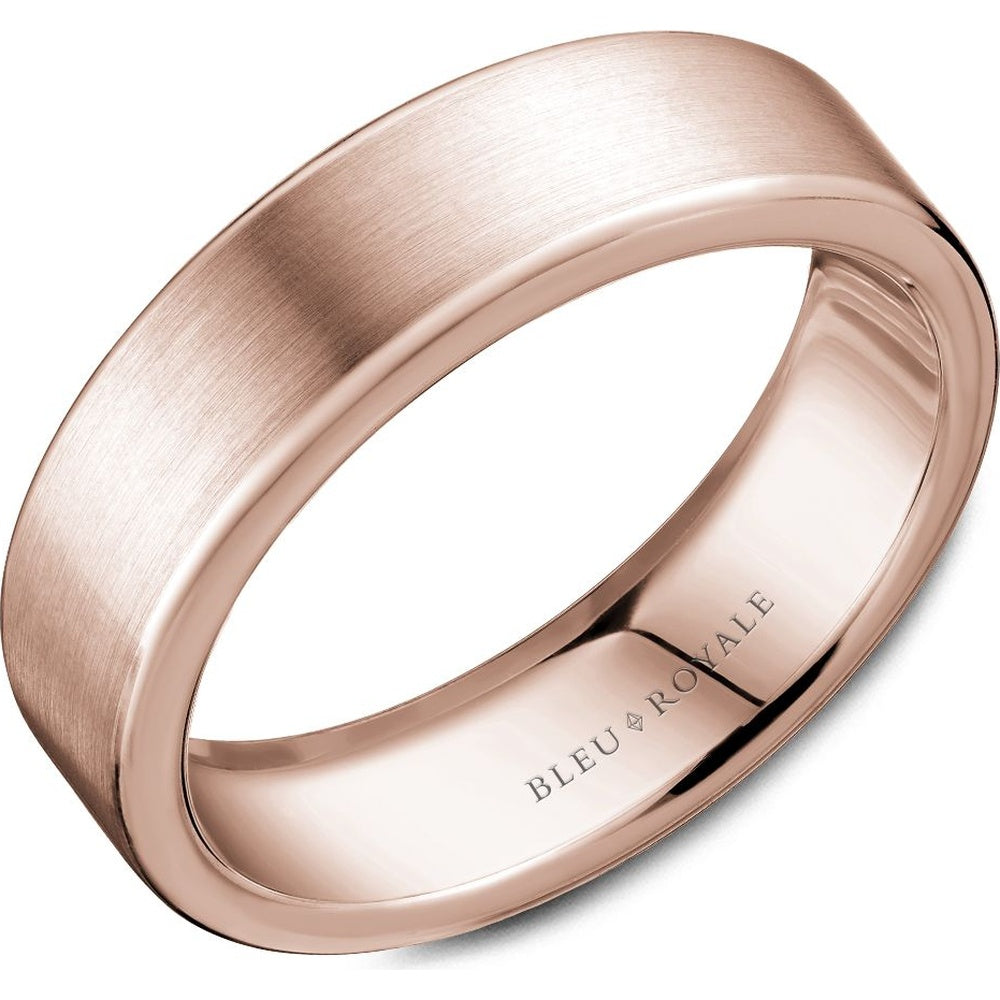 Bleu Royale Men's Wedding Band - 14K Rose Gold with Sandpaper Top and High Polish Edges - 6.5mm Width from the Legacy Collection