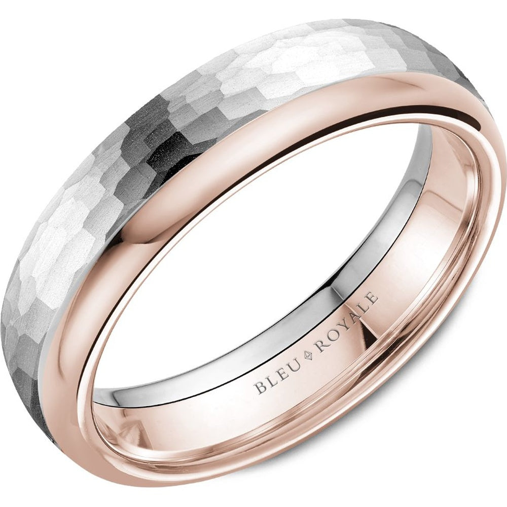 Bleu Royale Men's Wedding Band - 14K White Gold and Rose Gold Hammered with High-Polish Finish - 6mm Width from the Legacy Collection