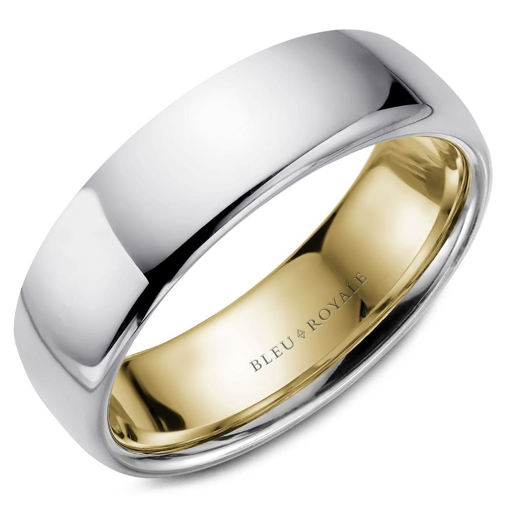 Bleu Royale Men's Wedding Band - 14K White Gold and Yellow Gold High Polish - 6.5mm Width from the Legacy Collection