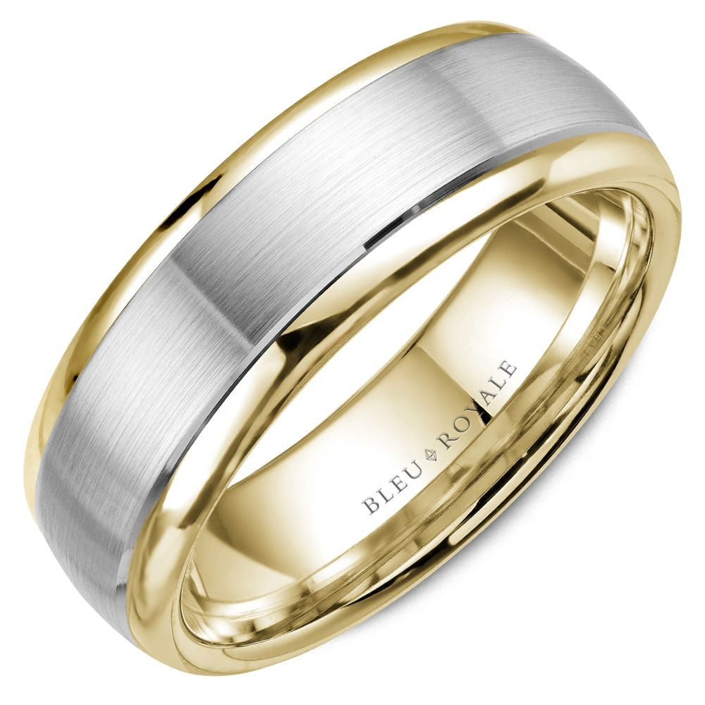 Bleu Royale Men's Wedding Band - 14K Two-Tone Gold with Brushed White Gold Center and High Polish Yellow Gold Edges - 6mm Width from the Legacy Collection