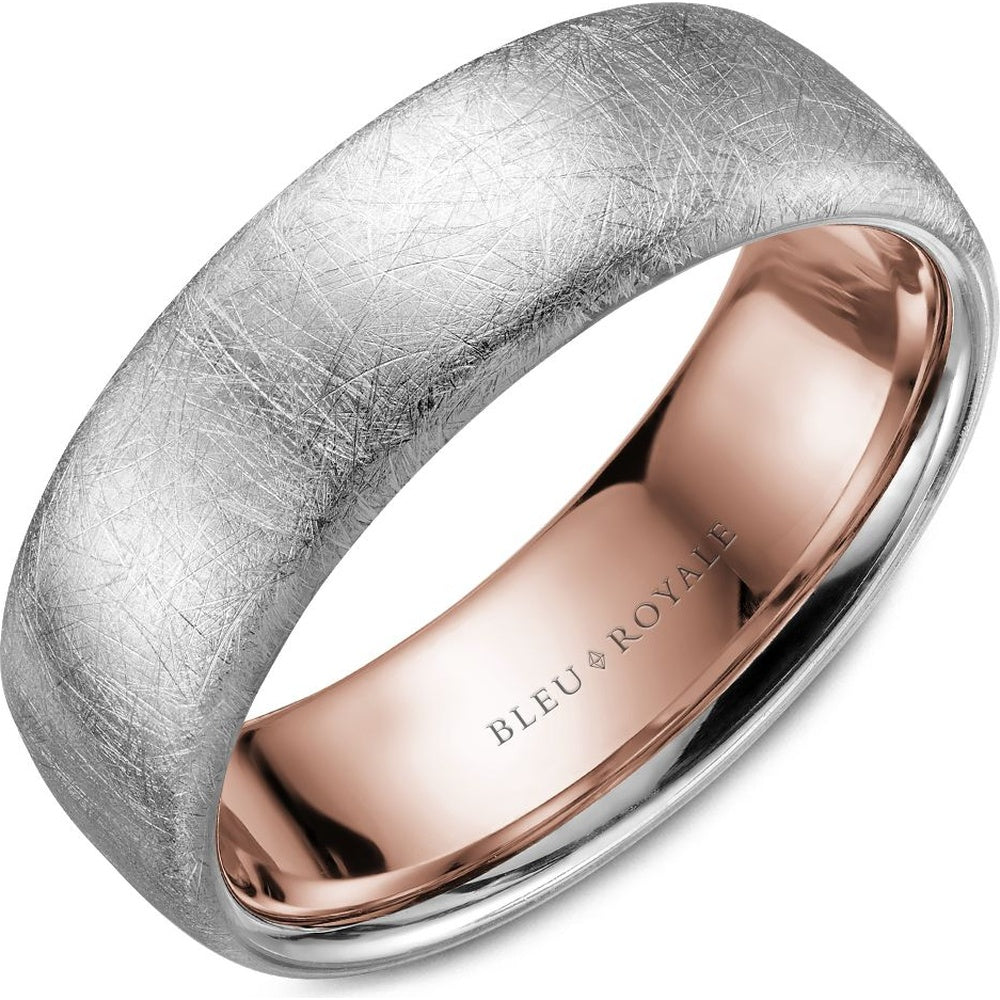 Bleu Royale Men's Wedding Band - 14K Two-Tone Gold with Diamond Brush Finish and Rose Gold Interior - 7.5mm Width from the Legacy Collection