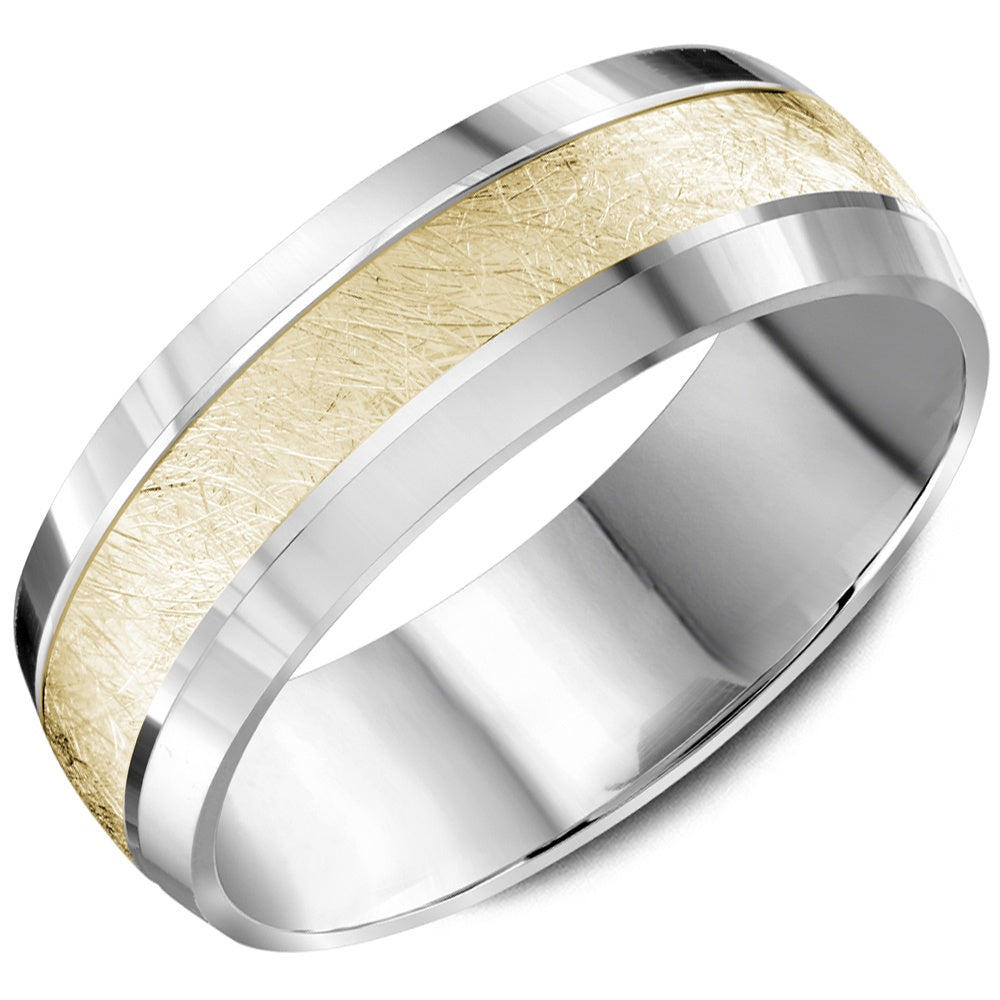 Bleu Royale Men's Wedding Band - 14K Yellow Gold and White Gold with Diamond Brushed Center and High Polish Sides - 8.5mm Width from the Legacy Collection