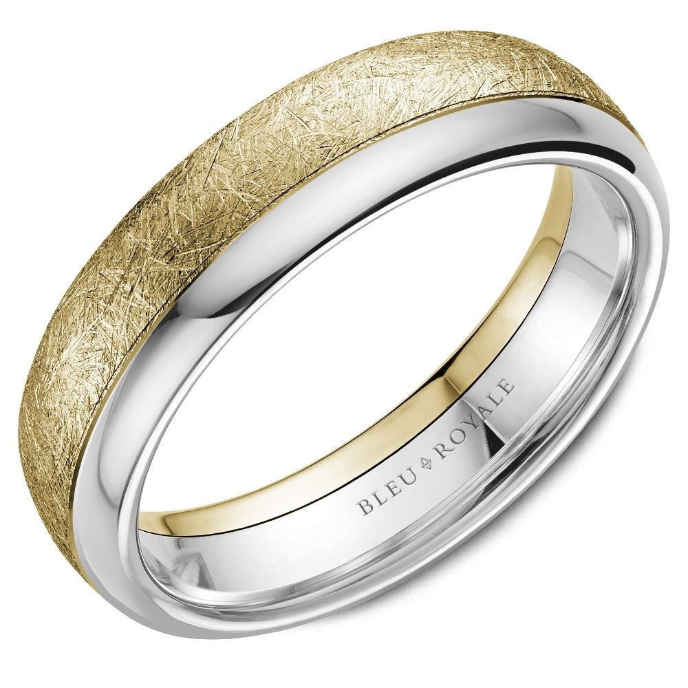 Bleu Royale Men's Wedding Band - 14K Two-Tone Gold with Diamond-Brushed Yellow Gold and High-Polish White Gold Finish - 6mm Width from the Legacy Collection