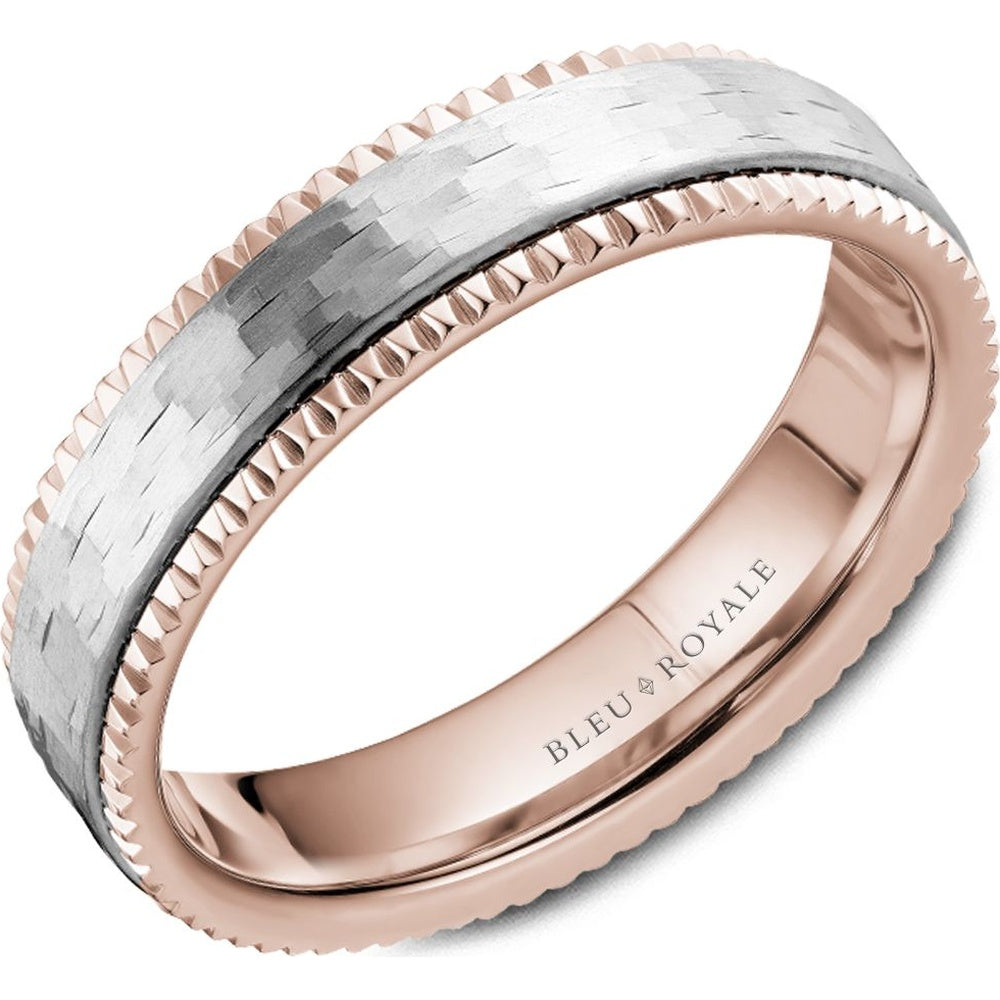 Bleu Royale Men's Wedding Band - 14K White Gold and Rose Gold with Frosted Center and High-Polish Edges - 6mm Width from the Legacy Collection