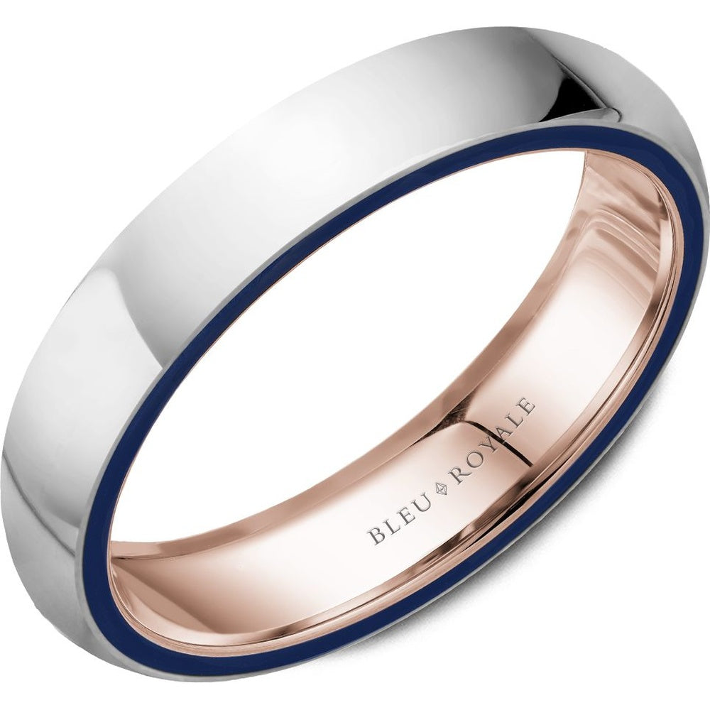Bleu Royale Men's Wedding Band - 14K Two-Tone Gold with Navy Blue Enamel and Rose Gold Interior - Special Order Sizes 3-16 - 4.5mm Width from the Distinct Collection