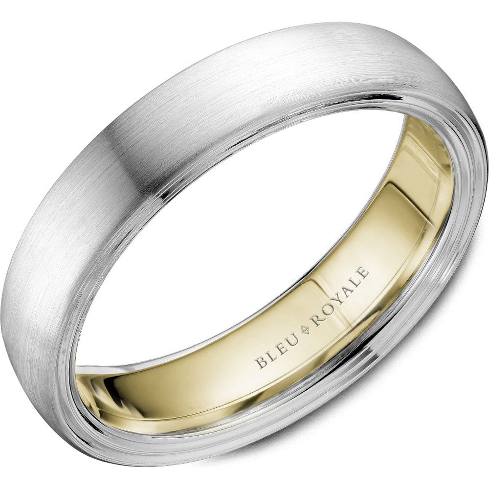 Bleu Royale Men's Wedding Band - 14K White Gold and Yellow Gold with Sandpaper Center and High Polish Edges - 4mm Width from the Legacy Collection