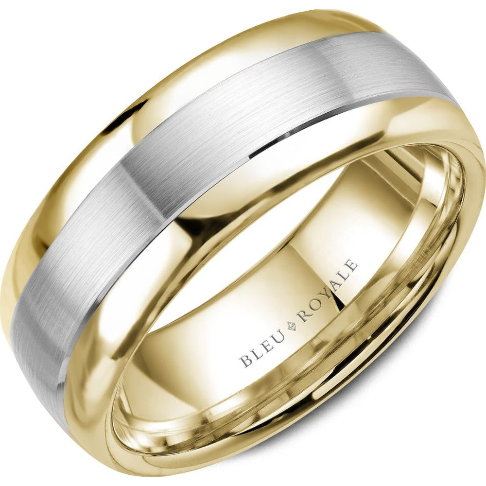 Bleu Royale Men's Wedding Band - 14K White Gold and Yellow Gold with Sandpaper Center and High Polish Sides - 7.5mm Width from the Legacy Collection