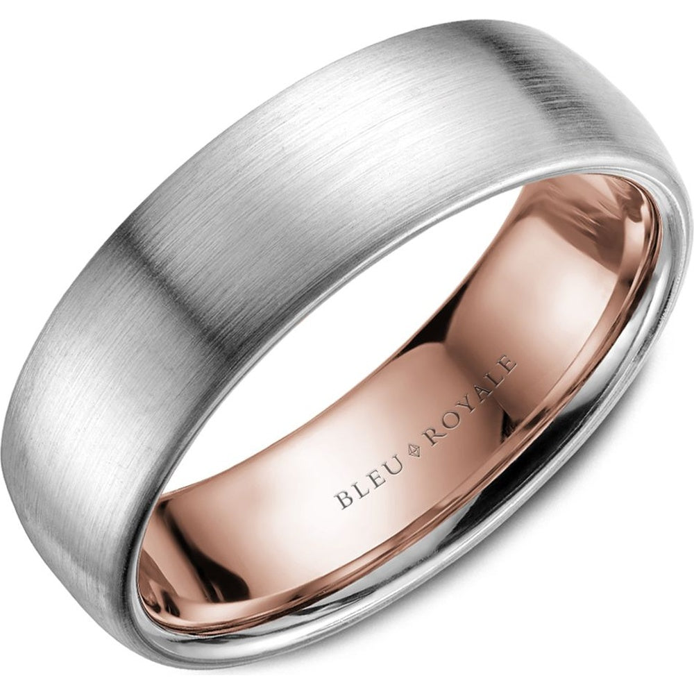 Bleu Royale Men's Wedding Band - 14K White Gold and Rose Gold with Sandpaper Finish - 6.5mm Width from the Legacy Collection