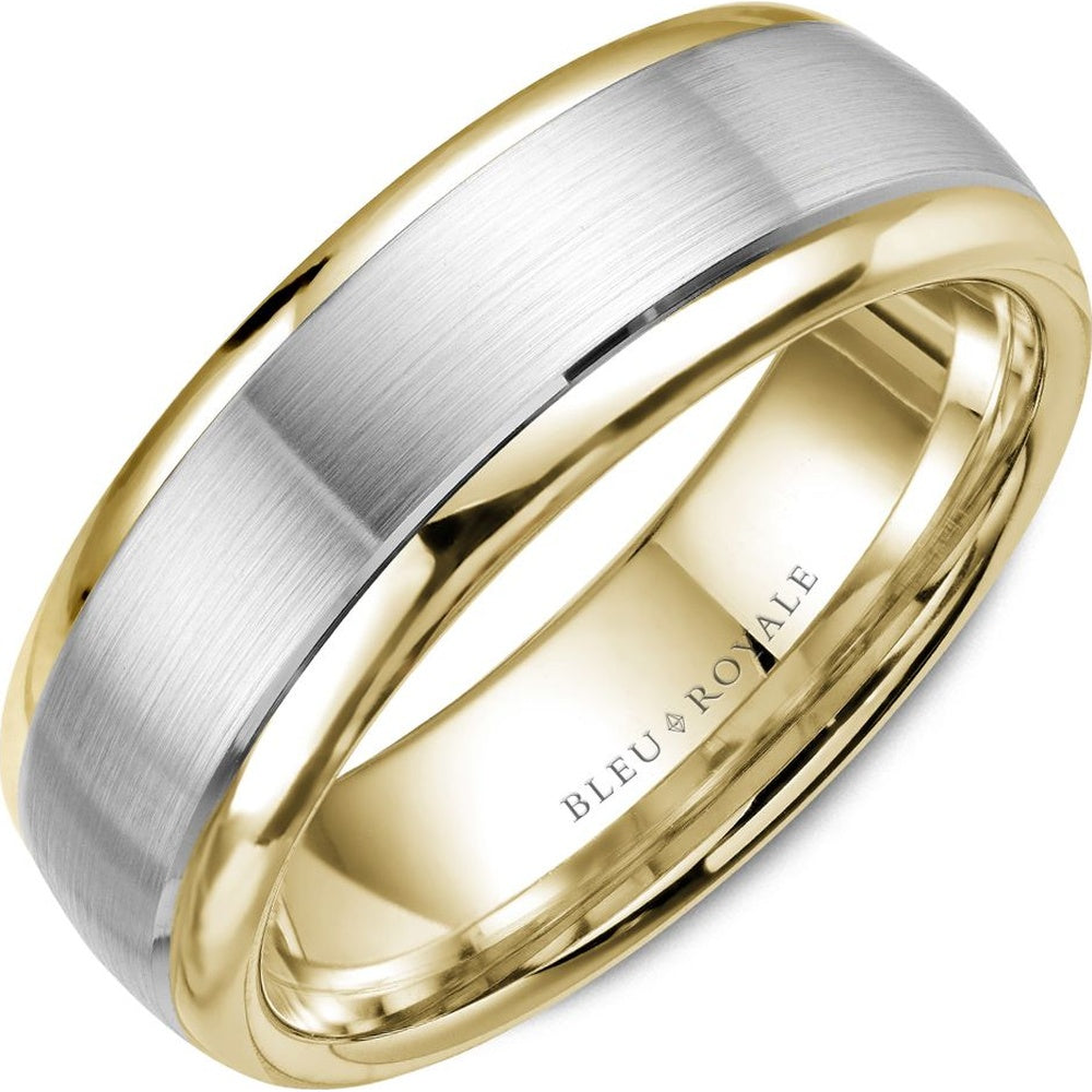 Bleu Royale Men's Wedding Band - 14K White Gold and Yellow Gold with Sandpaper Finish and High Polish Edges - 6mm Width from the Legacy Collection