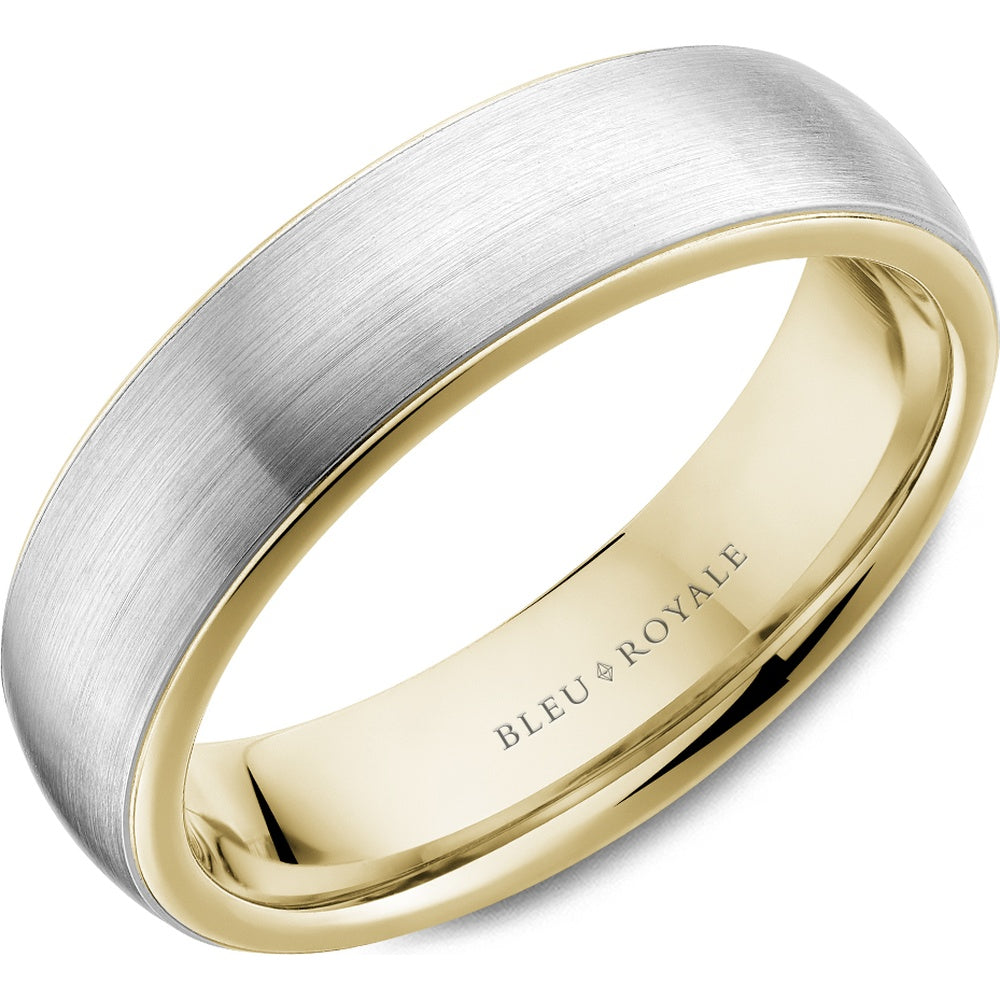 Bleu Royale Men's Wedding Band - 14K White Gold and Yellow Gold with Sandpaper Finish and High Polish Edges - 6mm Width from the Legacy Collection