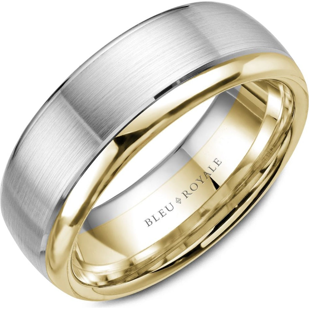 Bleu Royale Men's Wedding Band - 14K White Gold and Yellow Gold with Sandpaper Finish and High Polish Edges - 7.5mm Width from the Legacy Collection