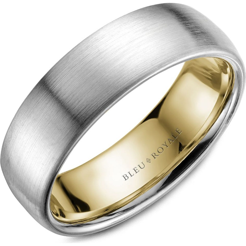 Bleu Royale Men's Wedding Band - 14K White Gold and Yellow Gold with Sandpaper Finish and Polished Interior - 6.5mm Width from the Legacy Collection