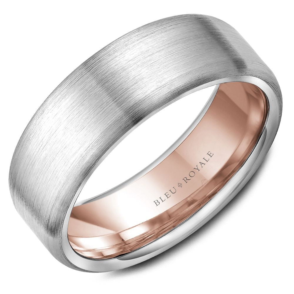 Bleu Royale Men's Wedding Band - 14K Two-Tone Gold with Sandpaper Finish and Rose Gold Interior - 7.5mm Width from the Legacy Collection