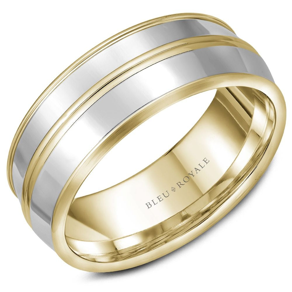 Bleu Royale Men's Wedding Band - 14K Two-Tone Gold with White Gold Center and Yellow Gold Edges - 8.5mm Width from the Legacy Collection