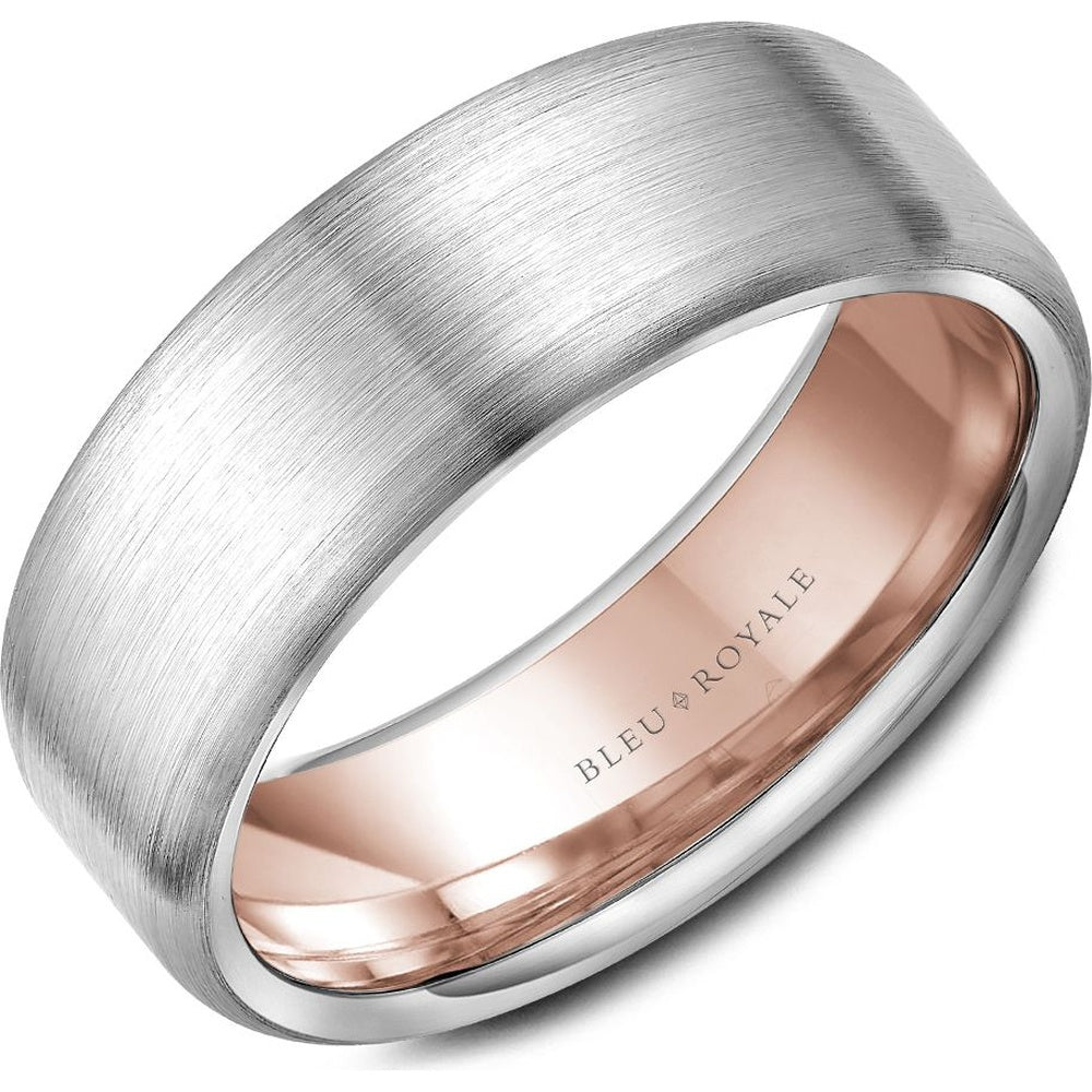 Bleu Royale Men's Wedding Band - 14K White and Rose Gold with Sandpaper Finish - 7.5mm Width from the Legacy Collection
