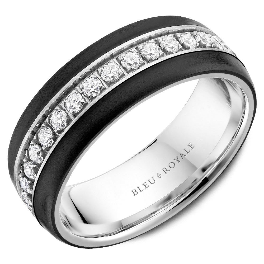Bleu Royale Men's Wedding Band - 14K White Gold and Black Ceramic with Channel-Set Round Diamonds - 0.98 Carat Total Diamond Weight - 7.5mm Width from the Diamond Collection