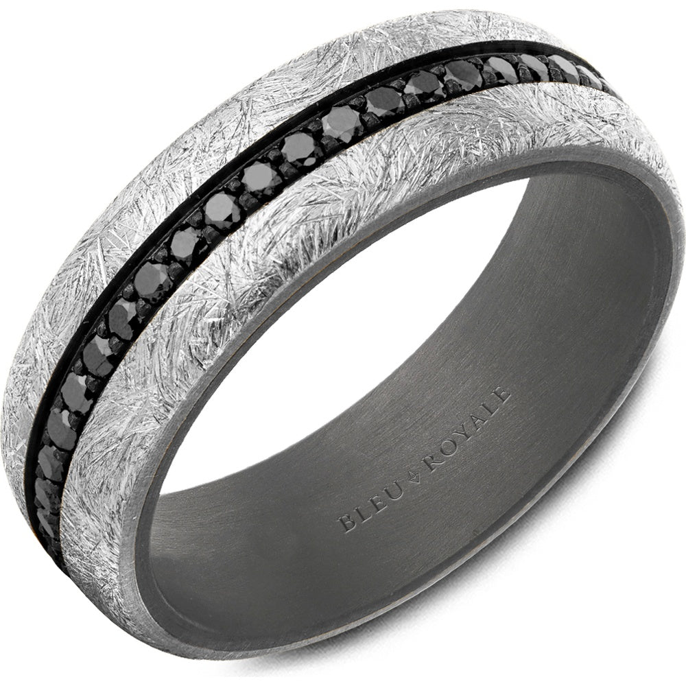 Bleu Royale Men's Wedding Band - 14K White Gold and Tantalum with Black Round Diamond Pavé Channel- 0.74 Carat Total Diamond Weight - 7mm Width from the Tantalum & Precious Metal Collection