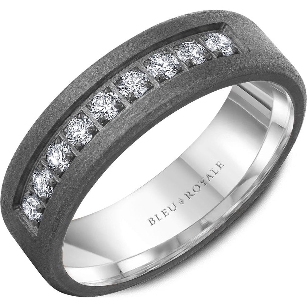 Bleu Royale Men's Wedding Band - 14K White Gold and Tantalum with Channel Set Round Diamonds - 0.45 Carat Total Diamond Weight - 7mm Width from the Tantalum & Precious Metal Collection