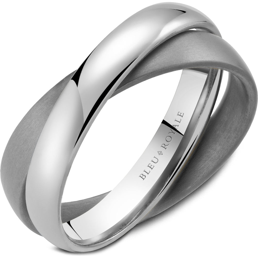 Bleu Royale Men's Wedding Band - 14K White Gold and Tantalum with High Polish and Sandpaper Finish- 4mm Wide - 8mm Width from the Tantalum & Precious Metal Collection