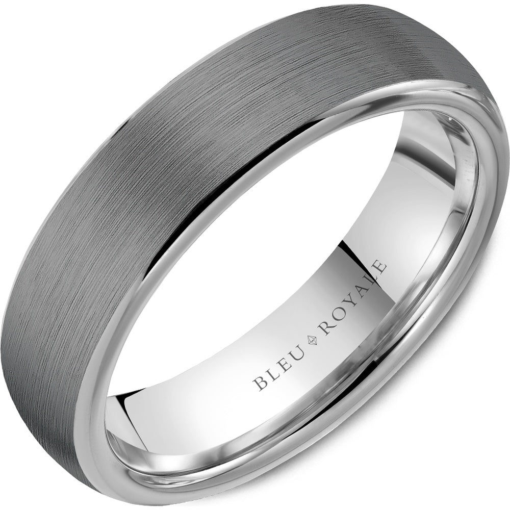 Bleu Royale Men's Wedding Band - 14K White Gold and Tantalum with Sandpaper Center and High Polish Edges - 6mm Width from the Tantalum & Precious Metal Collection