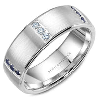 Bleu Royale Men's Wedding Band - 14K White Gold Brushed with Round Blue Sapphires and Diamonds - 0.42 Carat Total Gem Weight - 7.5mm Width from the Diamond Collection