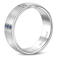 Bleu Royale Men's Wedding Band - 14K White Gold Brushed with Round Blue Sapphires and Diamonds - 0.42 Carat Total Gem Weight - 7.5mm Width from the Diamond Collection