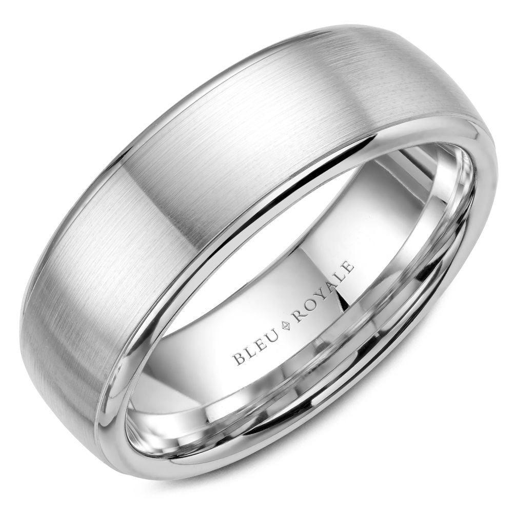 Bleu Royale Men's Wedding Band - 14K White Gold Comfort Fit with Sandpaper Finish and High Polish Edges - 7.5mm Width from the Legacy Collection